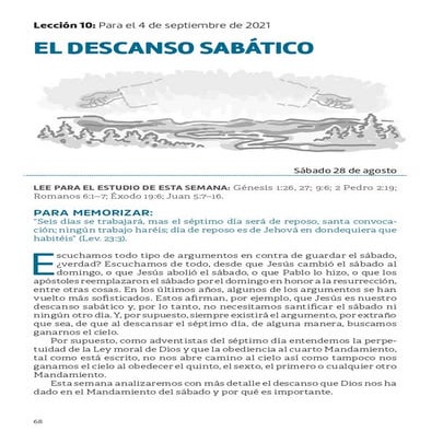 PDF | Lección 10 | El Descanso Sabático | Escuela Sabática