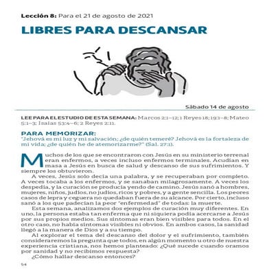 PDF | Lección 8 | Libres para descansar | Escuela Sabática