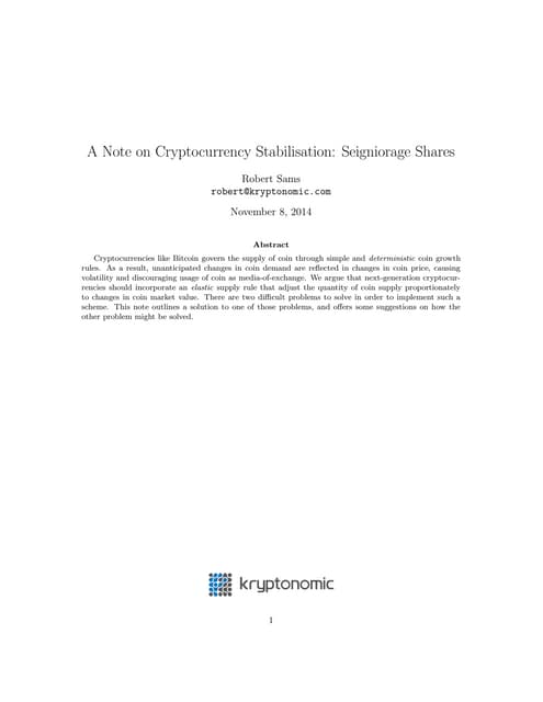 A Note on Cryptocurrency Stabilisat...