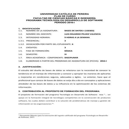 Plan de Curso de Bases de Datos i-150303