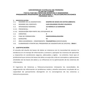 Plan de curso de Diseño de Bases de...