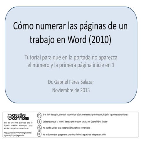 Tutorial para paginar documentos con portada en Word 2010