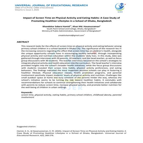 Impact of Screen Time on Physical Activity and Eating Habits: A Case ...