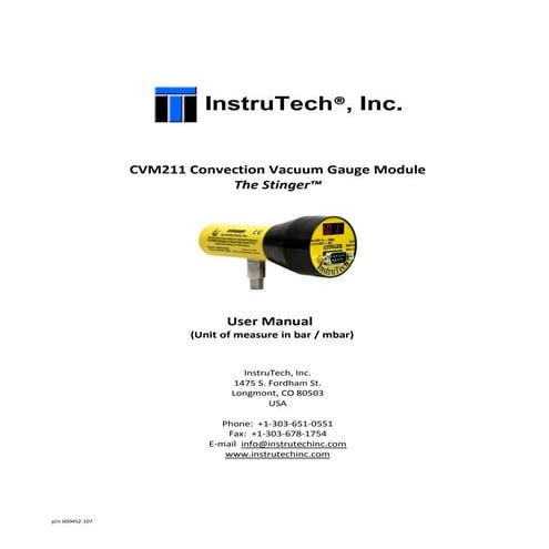Convection Vacuum Gauge Module The Stinger Instruction Manual