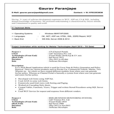 Gaurav Paranjape Resume