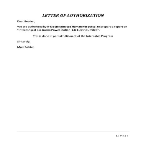 LETTER OF AUTHORIZATION