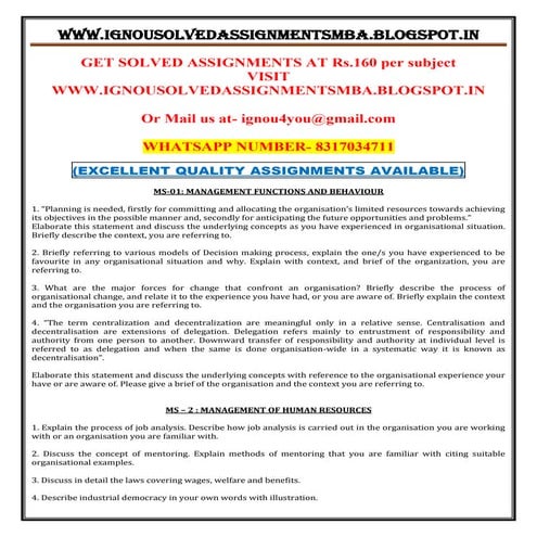 Ignou July-December 2017 solved assignments @ 160 per assignment