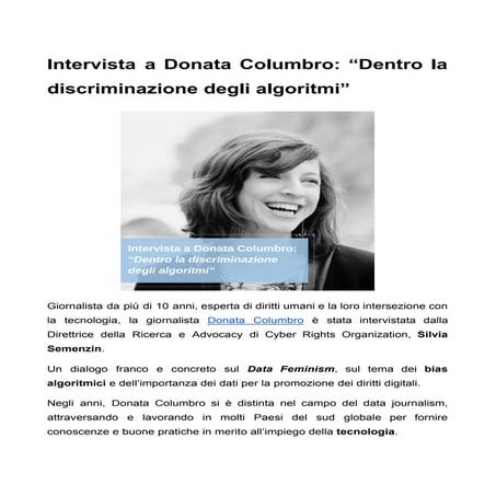 Intervista a Donata Columbro: “Dentro la discriminazione degli algoritmi”