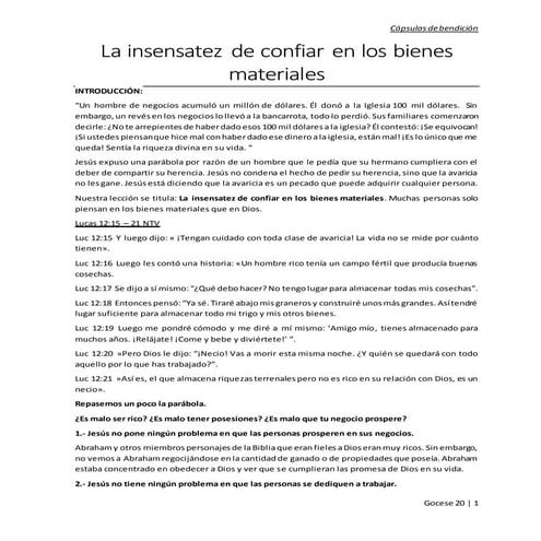 001 la insensatez de confiar en los bienes materiales