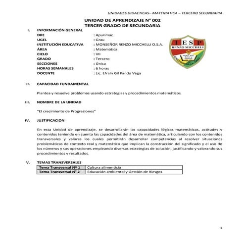 002. unidad de aprendizaje n° 002- 2014 - tercer grado ok | DOCX