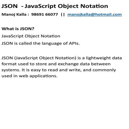 Comprehensive Guide to JSON: Structure, Usage, and Importance in APIs | PDF
