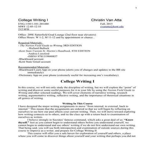 (student) syllabus college writing I FALL 2014