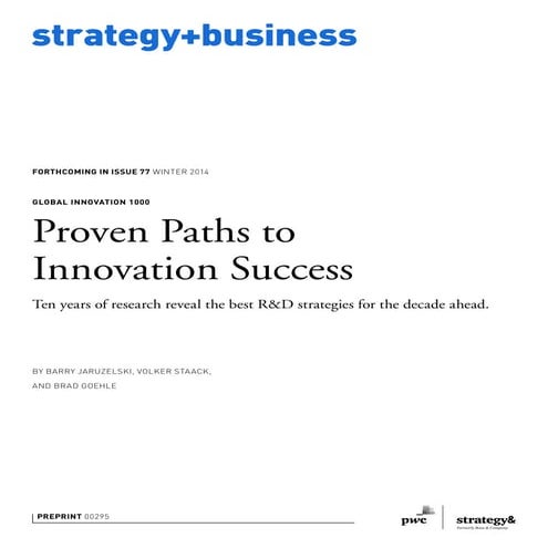 The Global Innovation 1000: Proven Paths to Innovation Success