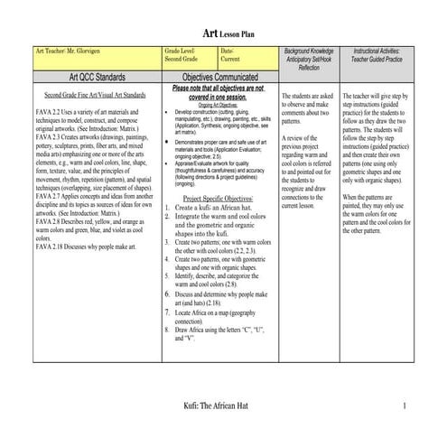 002 Second Grade Kufi Hat Warm And Cool Color Shape Patterns