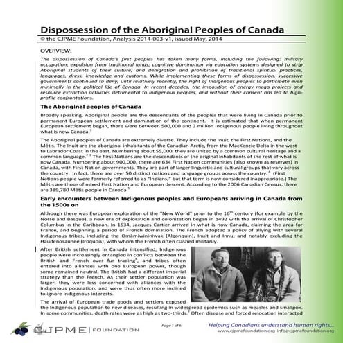 Dispossession of the Aboriginal Peoples of Canada