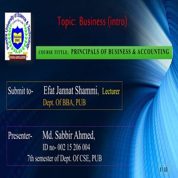 Types of business - Principal of Business & Accounting