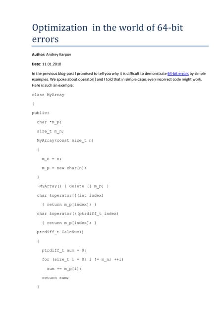 Optimization  in the world of 64-bit errors