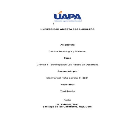 Tarea ciencia tecnología y sociedad