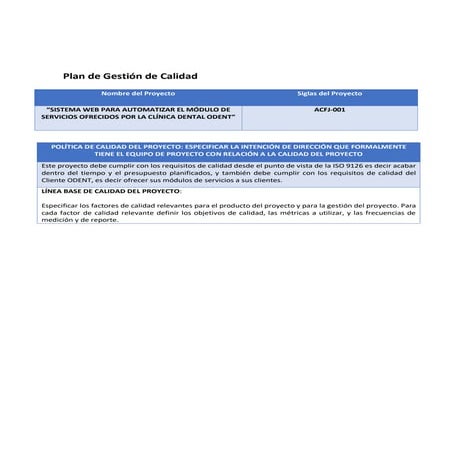 plan de gestion de la calidad PMBOK | PDF