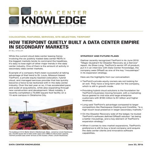 ARTICLE - Data Center Knowledge - HOW TIERPOINT QUIETLY BUILT A DATA CENTER E...