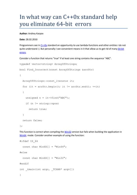 In what way can C++0x standard help you eliminate 64-bit  errors
