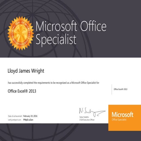 Excel 2013 Certificate
