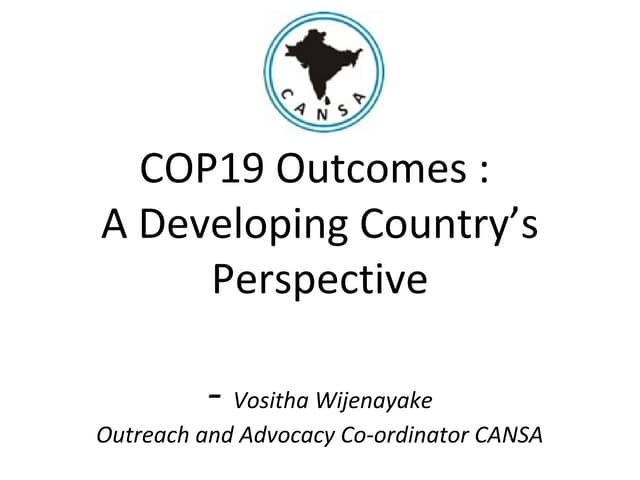 COP19 Outcomes: A Developing Countr...