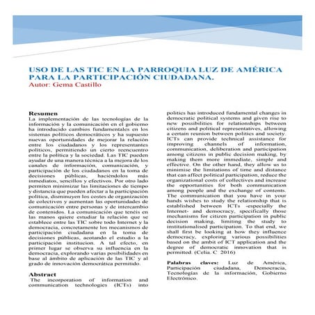 ITIN SD 006 USO DE LAS TIC EN LA PARROQUIA LUZ DE AMÉRICA PARA LA PARTICIPACI...