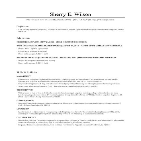 Sherry E Wilson Resume' 2016