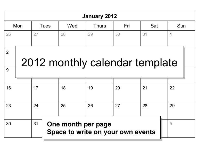 00839 2012 monthly calendar template calendar template month