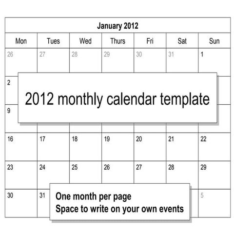 00839 2012 monthly calendar template