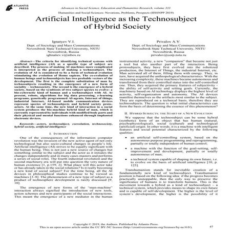 Artificial Intelligence as the Technosubject of Hybrid Society. Ignatyev V.I ...