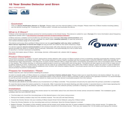 Manual 10 year smoke detector Z-Wave Plus-Popp