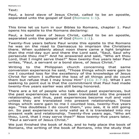 Romans 1:1 - Collection of Commentaries by wanderean