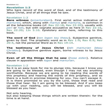 Revelation 1:2 - Collection of Biblical Commentaries | PDF