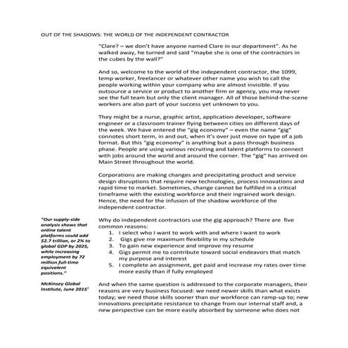 Out of the Shadows_The Gig World