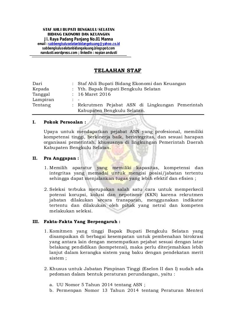 contoh telaahan staf penambahan pegawai