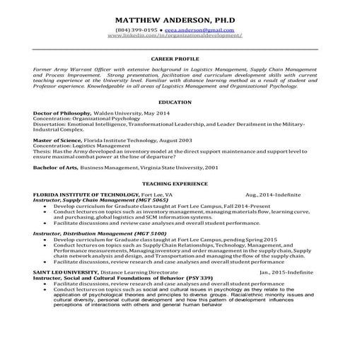 Dr. Matthew Anderson CV  9 Dec 2014