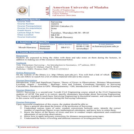 Syllabus of Surveying