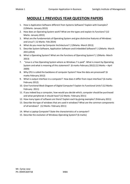 00 cab module 1 university questions