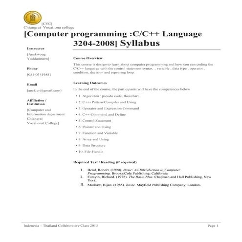 00course syllabus[c languagee]