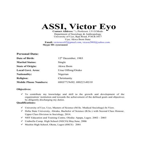 VICTOR EYO ASSI CURRICULUM VITEA