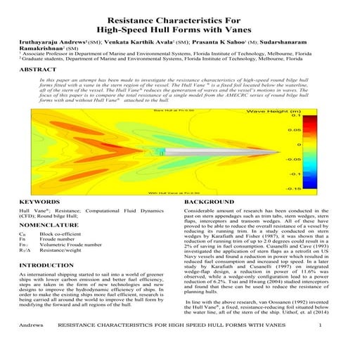 Final Paper - RESISTANCE CHARACTERISTICS FOR HIGH-SPEED HULL FORMS WITH VANES