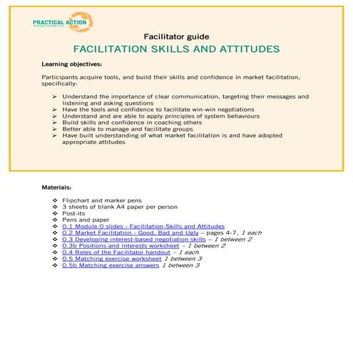 Facilitation Training Materials - Facilitator Guide
