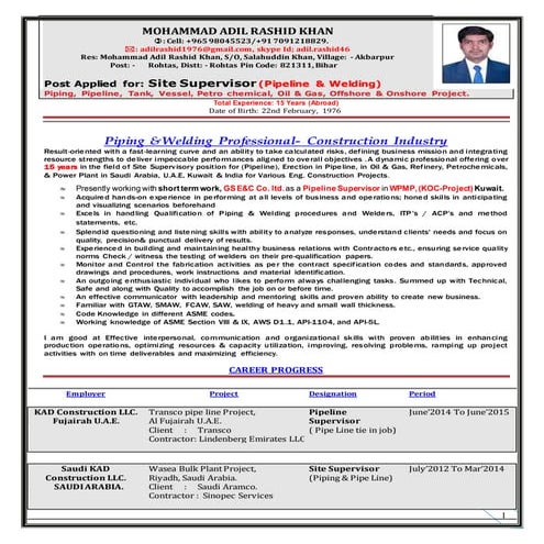 00 resume of site supervisor (Pipeline & welding)