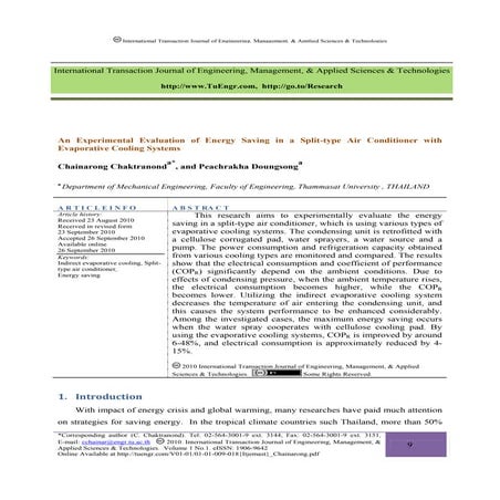 An Experimental Evaluation of Energy Saving in a Split-type Air Conditioner w...