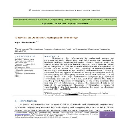 A Review on Quantum Cryptography Technology