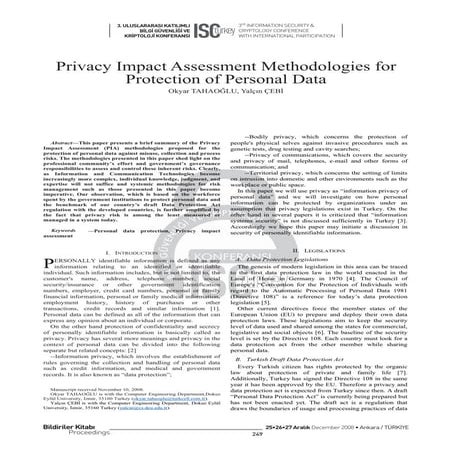 Privacy Impact Assessment Methodologies for Protection of Personal Data