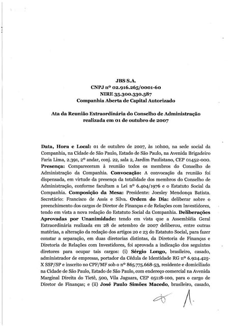 01-10-2007 - Eleição Diretoria