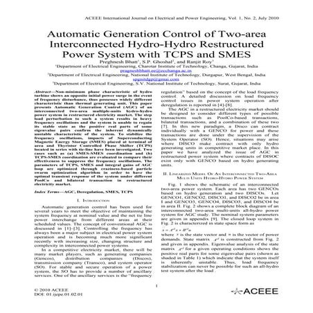 Automatic Generation Control of Two-area Interconnected Hydro-Hydro Restructu...